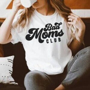 B+C Bad Moms Club Graphic Tee Cropped Blue & Black SZ SMALL NEW!